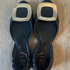 Roger Vivier Blue and Gold Flats with Elegant Buckle